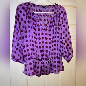 Ann Taylor Purple patterned blouse Sz Medium